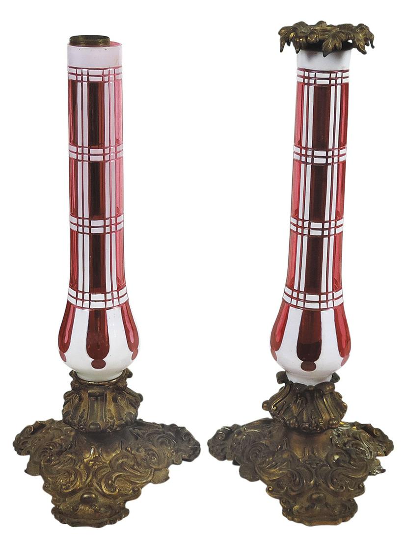 Lighting, French Gilt Bronze & Bohemian cut glass lamp bases, heavy cast bronze ornate bases (1 of 1)