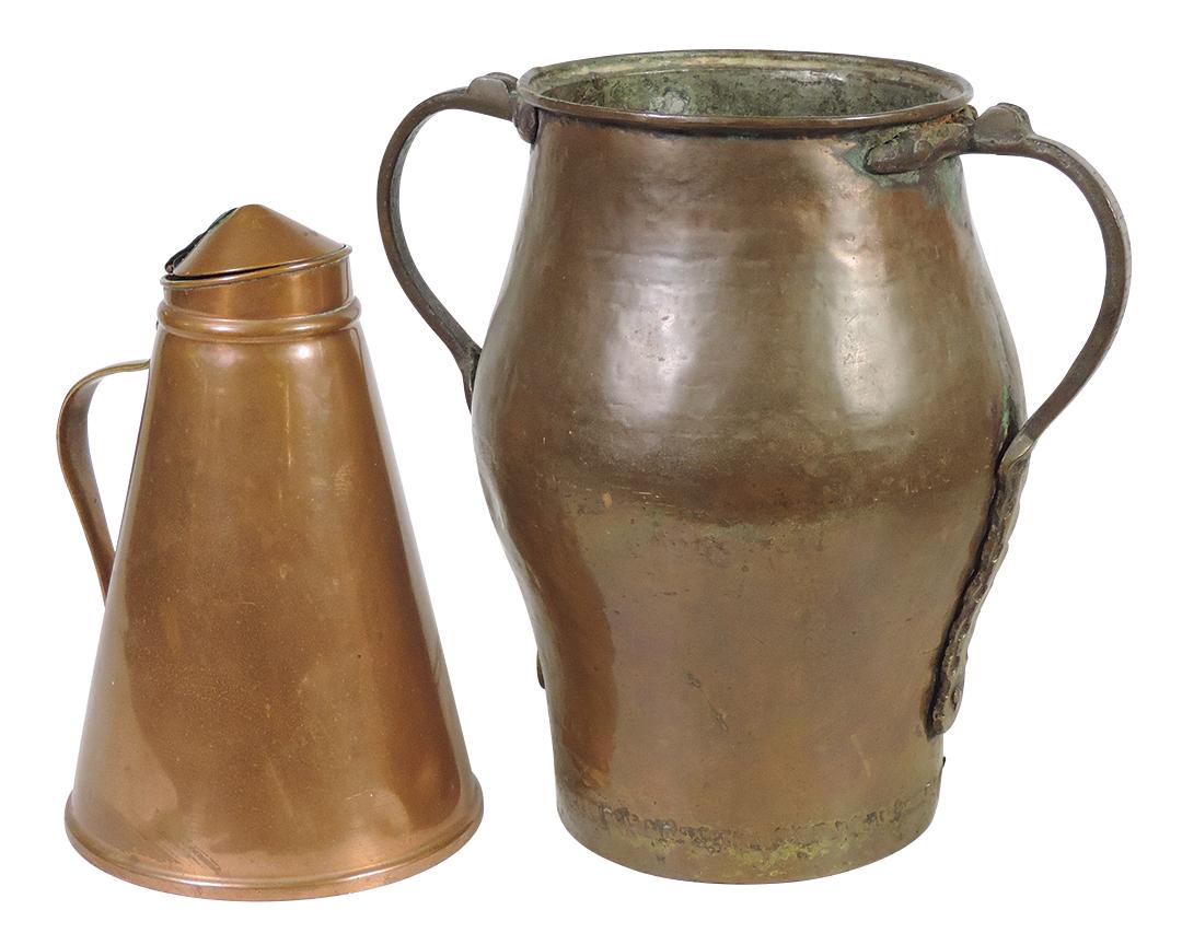 Metalware (2), large 19th C. French bronze handled copper vessel w/dovetailed seams & later lidded (1 of 1)