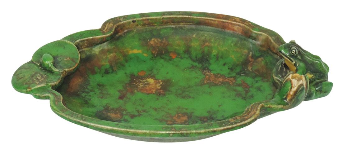 Art Pottery, Weller Frog & Lily console bowl, stamped mark on base, Exc cond, 16"L. (1 of 1)
