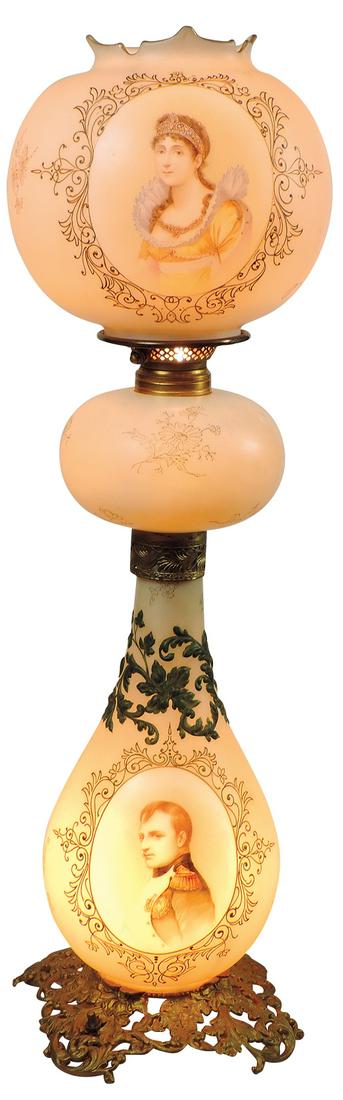 Lighting, Victorian parlor portrait lamp, Mt. Washington Colonial Ware w/hand-painted portrait of (1 of 2)