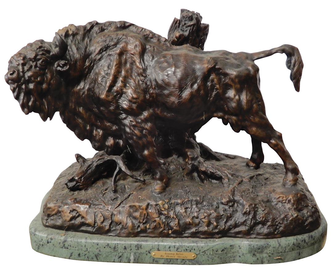 Western Bronze, After Henry Merwin Shrady (1871-1922) "Scratching Buffalo" by Roman Bronze Works NY (1 of 2)