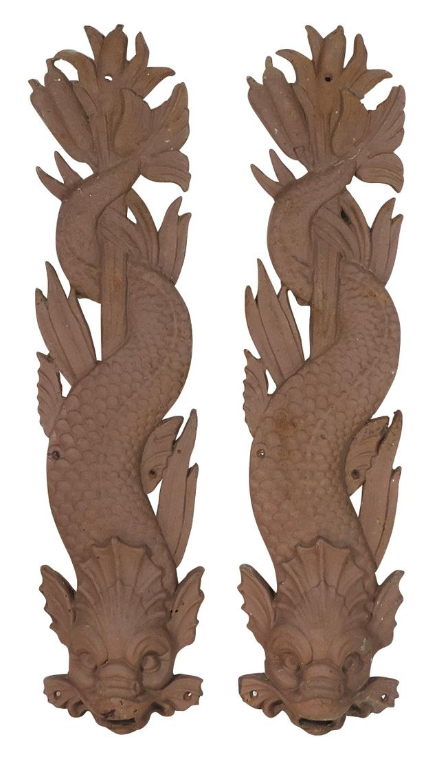 Architectural Figural Dolphin Downspouts (2), cast iron water outlet terminal in the stylized form (1 of 1)