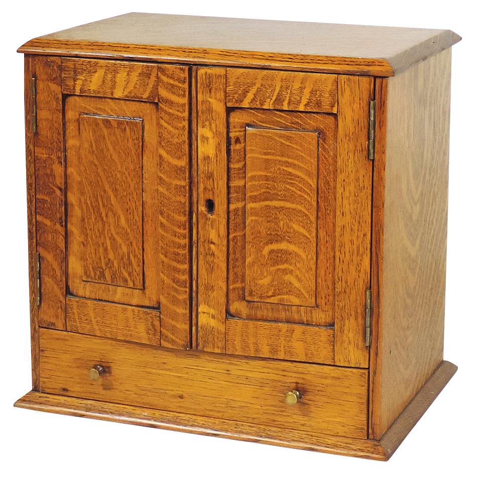 Furniture, Edwardian gentleman's dressing chest, oak w/hinged doors, top & 4 drawers w/later (1 of 2)