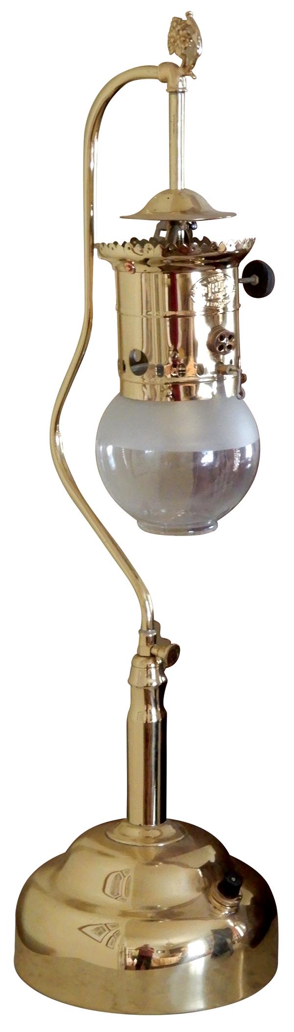 Lighting, brass pressure lamp, Rare, acid etched shade mfgd by J.M. Taylor Co.-Waterloo, IA, c.1910, (1 of 1)