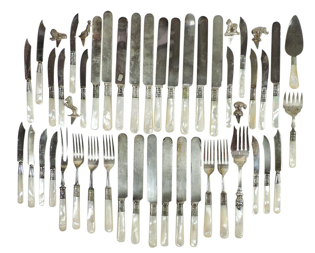 Flatware & Candle Holders (49), assorted utensils, incl dinner knives, forks, serving forks, butter (1 of 2)