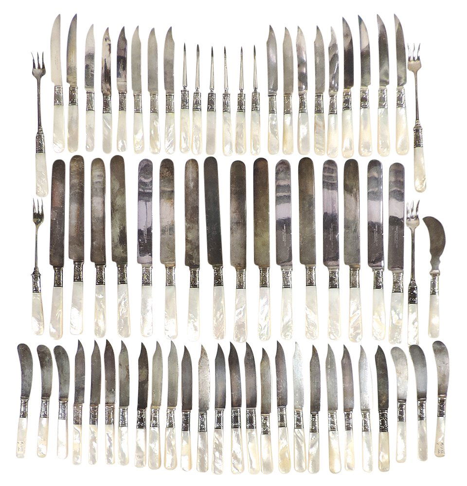 Flatware w/mother of pearl handles (70), most Landers, Frary & Clarke Aetna Works w/Sterling (1 of 2)