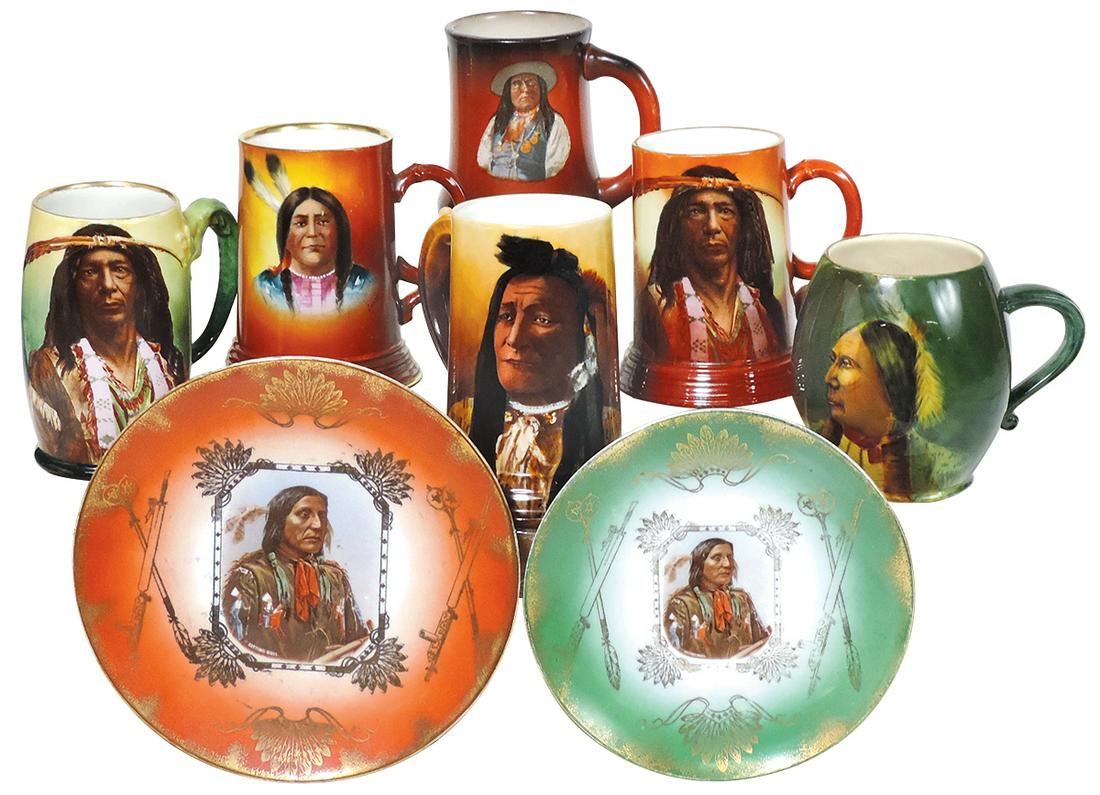 Native American Theme Porcelain (8), 6 portrait mugs w/handles by Limoges & Bavaria makers & 2 (1 of 1)