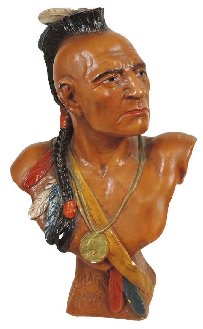 Native American, Chief Black Hawk Victorian plaster bust, VG orig finish w/a few small chips/nicks, (1 of 1)