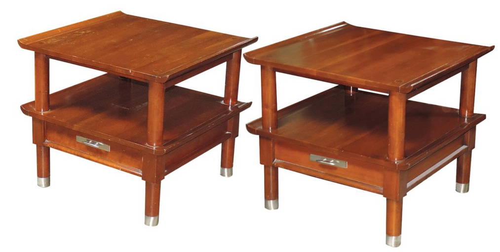 Furniture (2), Mid Century Modern end tables, Willett TransEast solid