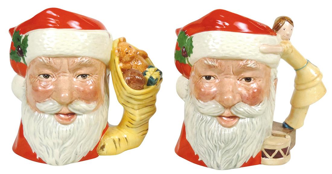 Santa Claus Toby Jugs (2), hand-painted porcelain by Royal Doulton, 1981 & 1983 Editions, Exc cond, (1 of 1)