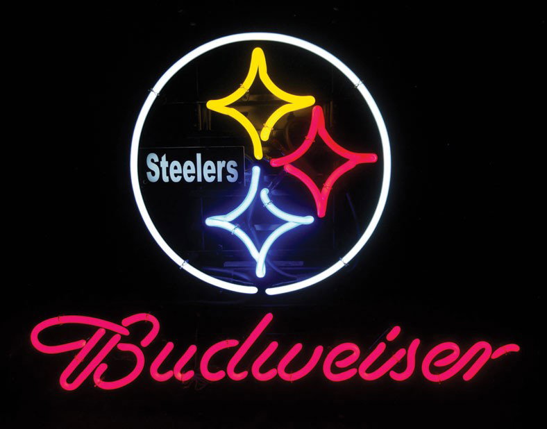 Neon sign, Budweiser, Pittsburg Steelers (Steelers' log