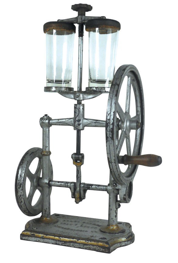Malted milk shaker, mfgd by Cole Mfg. Co.-Phila, PA, Ra: Malted milk shaker, mfgd by Cole Mfg. Co.-Phila, PA, Rare early 1900's hand crank model w/2 glasses, heavy cast iron, Exc working cond, 22"H x 14"W x 11"D.