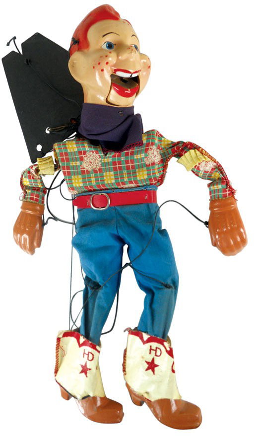 Toy, Howdy Doody marionette, freckle-faced doll w/authe: Toy, Howdy Doody marionette, freckle-faced doll w/authentic clothing, cowboy boots & strings, VG cond, 16"H.