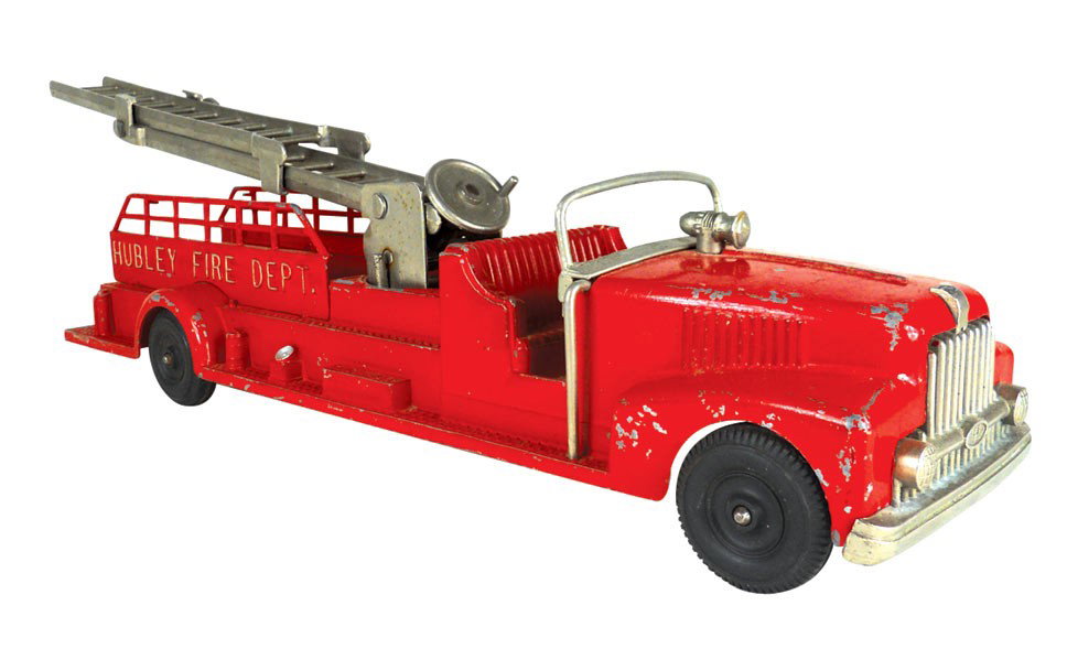 Toy, Hubley Fire Dept. #520 by Hubley Kiddie Toy, Lanca: Toy, Hubley Fire Dept. #520 by Hubley Kiddie Toy, Lancaster, PA, extending ladder, VG cond, 5.75"H x 25"L w/ladder fully extended.