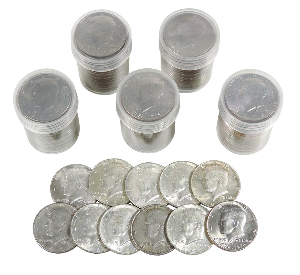 Coins (111), Kennedy Halves, various dates/mints, 1967-1982, all MS to MS65.: Coins (111), Kennedy Halves, various dates/mints, 1967-1982, all MS to MS65.