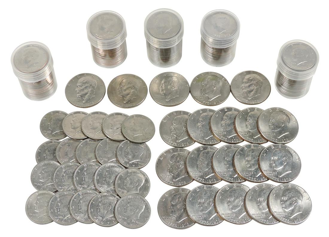 Coins (140), Eisenhower Dollars (20), most 1976-D, Kennedy Halves (120): 1971-D (40), 1974 (20),: Coins (140), Eisenhower Dollars (20), most 1976-D, Kennedy Halves (120): 1971-D (40), 1974 (20), 1974-D (20) & 1976 (40), most MS to MS65+.
