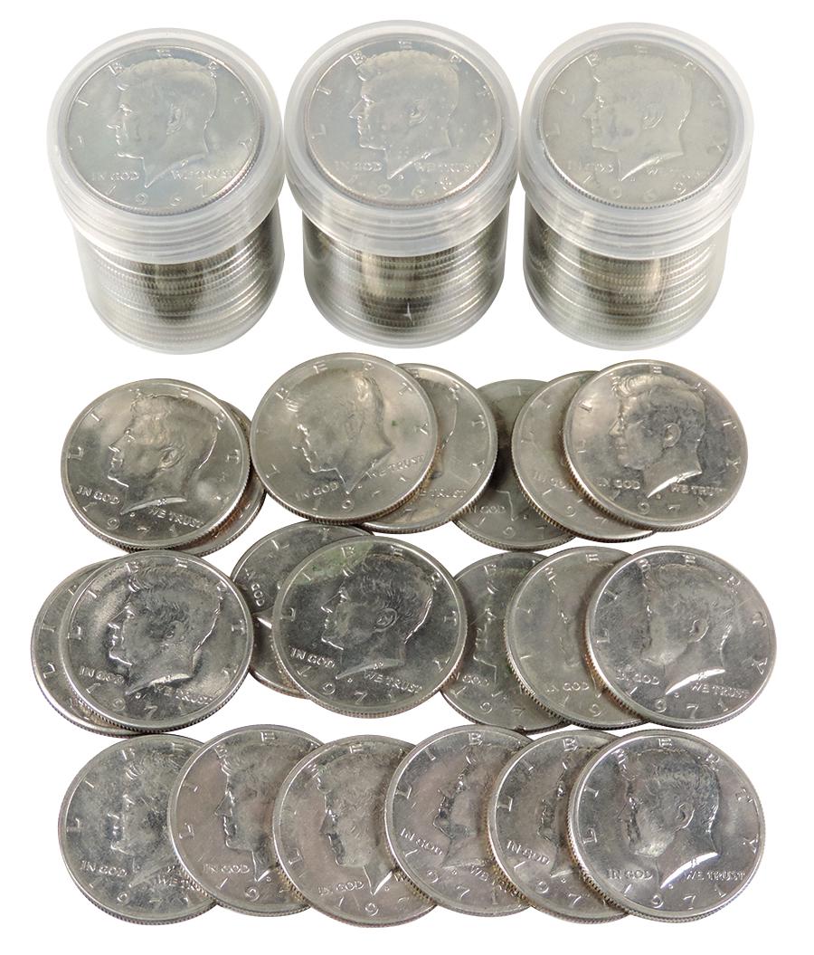 Coins, Kennedy Half Dollars (80): 1967 (20), 1968 (20), 1969 (20), 1971 (20), all MS to MS65+.: Coins, Kennedy Half Dollars (80): 1967 (20), 1968 (20), 1969 (20), 1971 (20), all MS to MS65+.