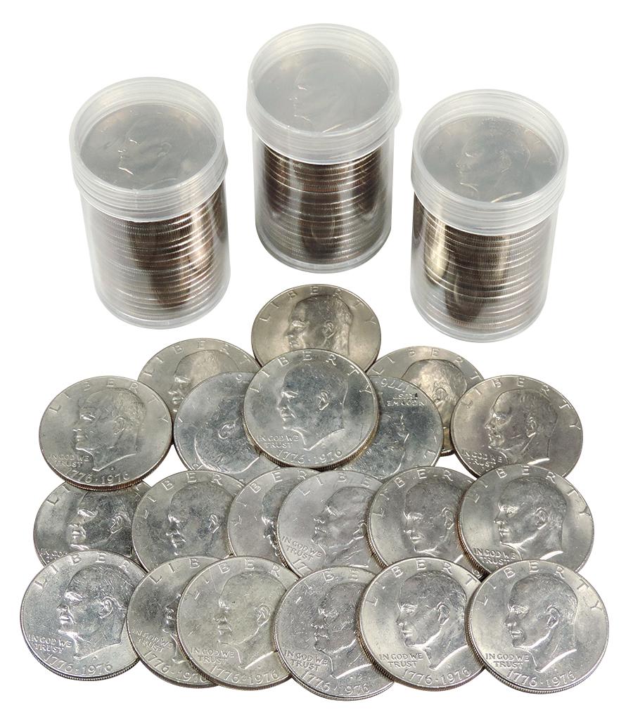 Coins (80), Eisenhower Dollars: 1972 (20), 1974 (20), 1776-1976 (20), 1977 (20), MS to MS65.: Coins (80), Eisenhower Dollars: 1972 (20), 1974 (20), 1776-1976 (20), 1977 (20), MS to MS65.