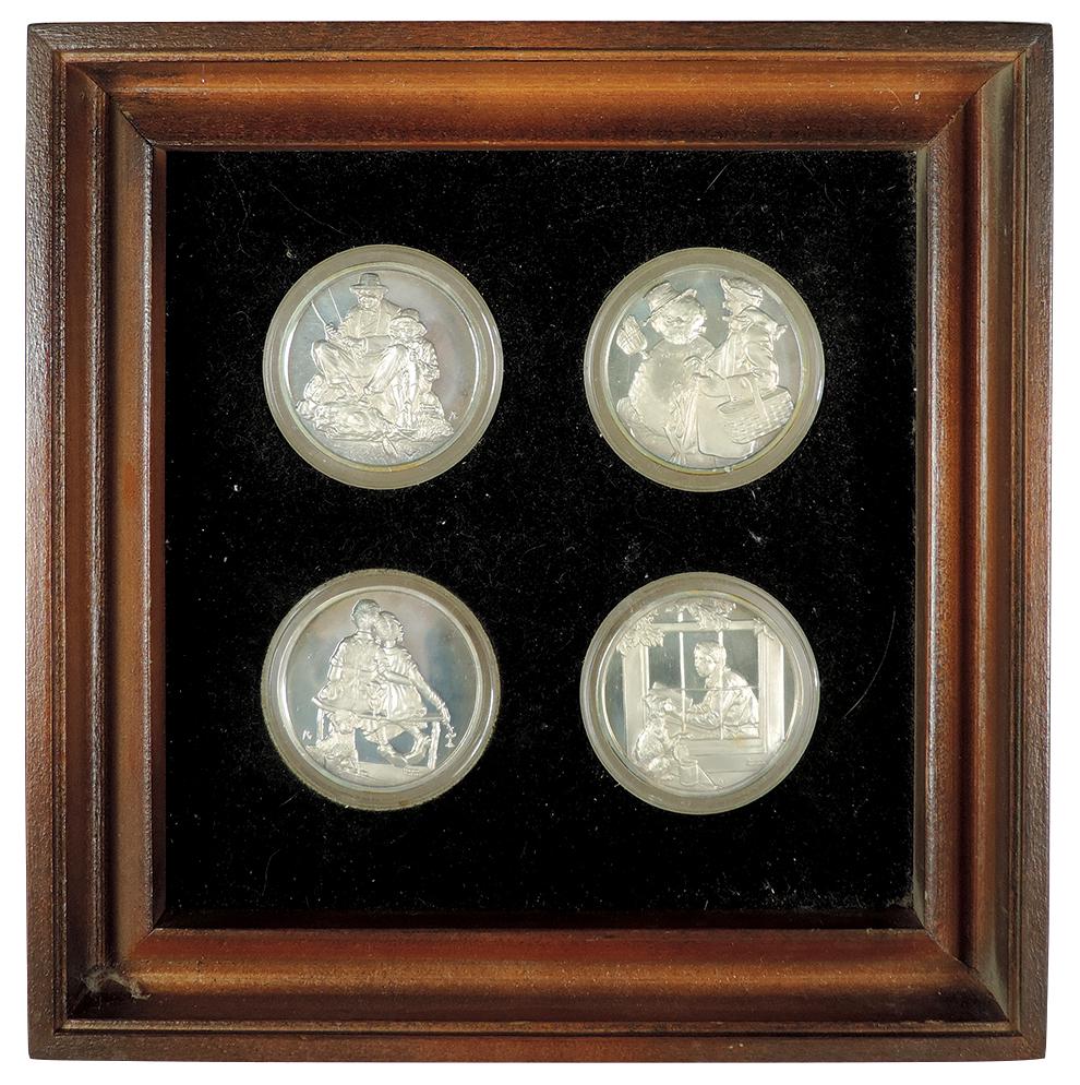 Coins, Hamilton Mint Sterling Proof Four Seasons, 1 oz ea @ .925, in wood frame, Exc cond.: Coins, Hamilton Mint Sterling Proof Four Seasons, 1 oz ea @ .925, in wood frame, Exc cond.