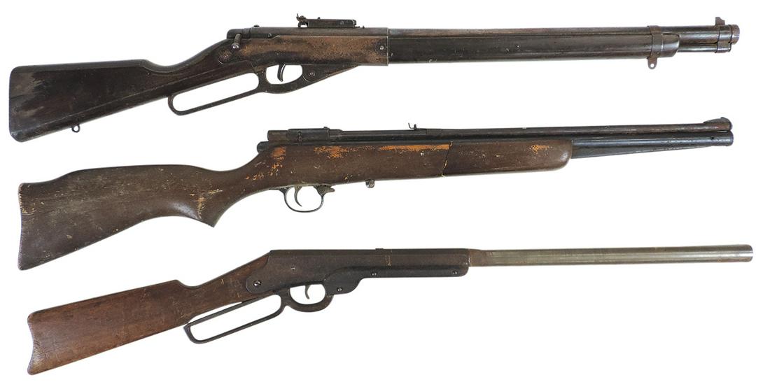 Air Rifles (3), 140 Defender, mfgd by Daisy, Good+ working cond, Crossman 140 & unmarked (Bennet?),: Air Rifles (3), 140 Defender, mfgd by Daisy, Good+ working cond, Crossman 140 & unmarked (Bennet?), Fair-Good cond, neither working, largest 36"L.
