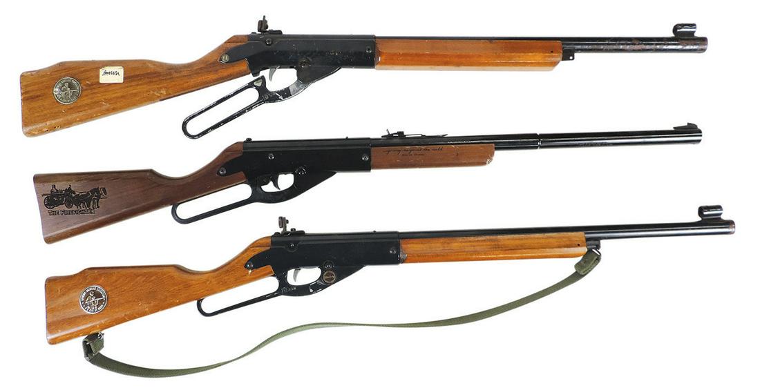 Air Rifles (3), Daisy Special Ed, Mod. 95B Firefighter 206/10,000, Exc cond & 2 Official Shooting: Air Rifles (3), Daisy Special Ed, Mod. 95B Firefighter 206/10,000, Exc cond & 2 Official Shooting Education Mod. 99, Good+ & VG cond, all working, 36"L.