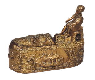 Mechanical Bank, Columbus World's Fair, cast iron, press lever & Native American pops up to accept