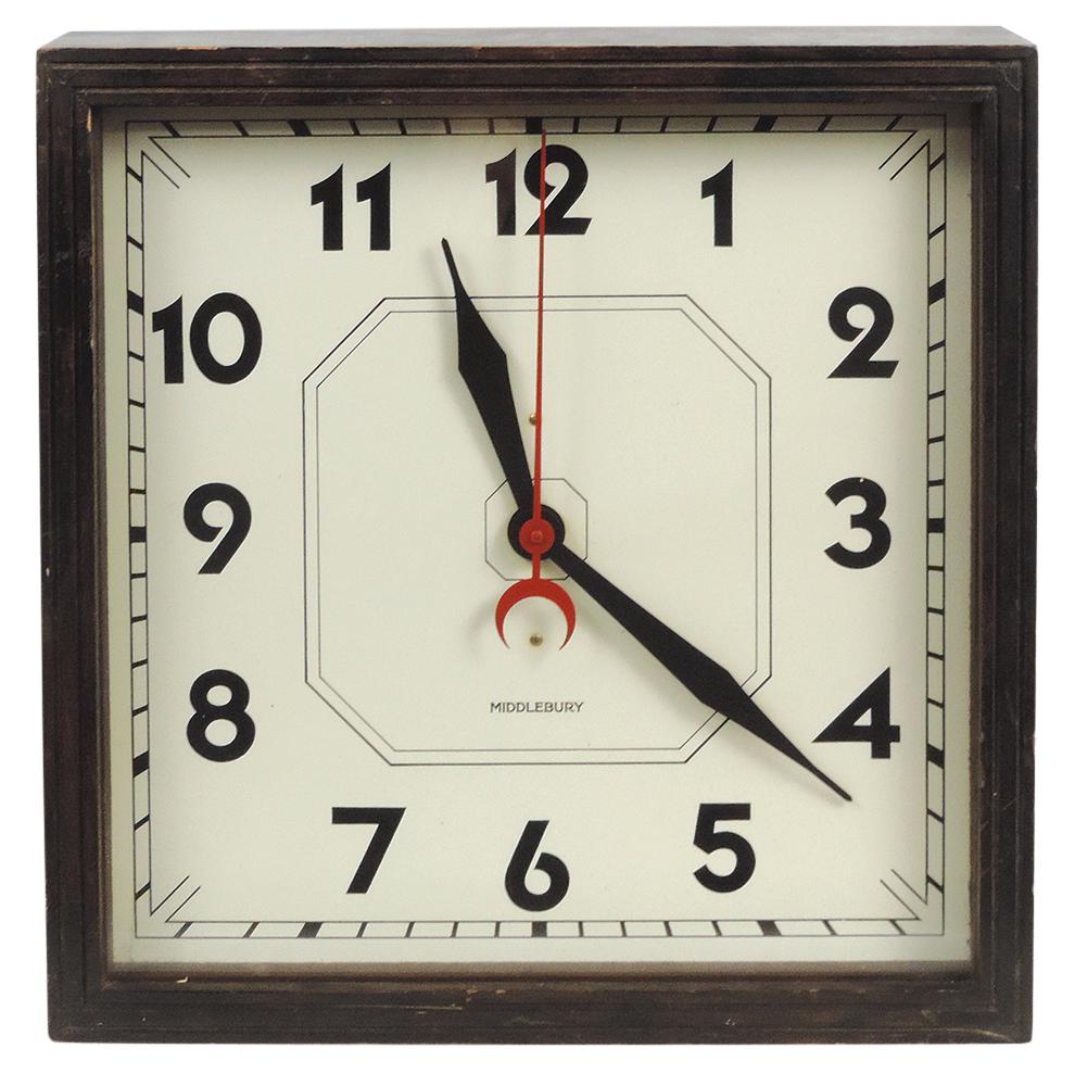 Clock, Retail Store, mfgd by Middlebury, sq. wood cased electric, c.1940s, VG+ working cond & orig (1 of 1)