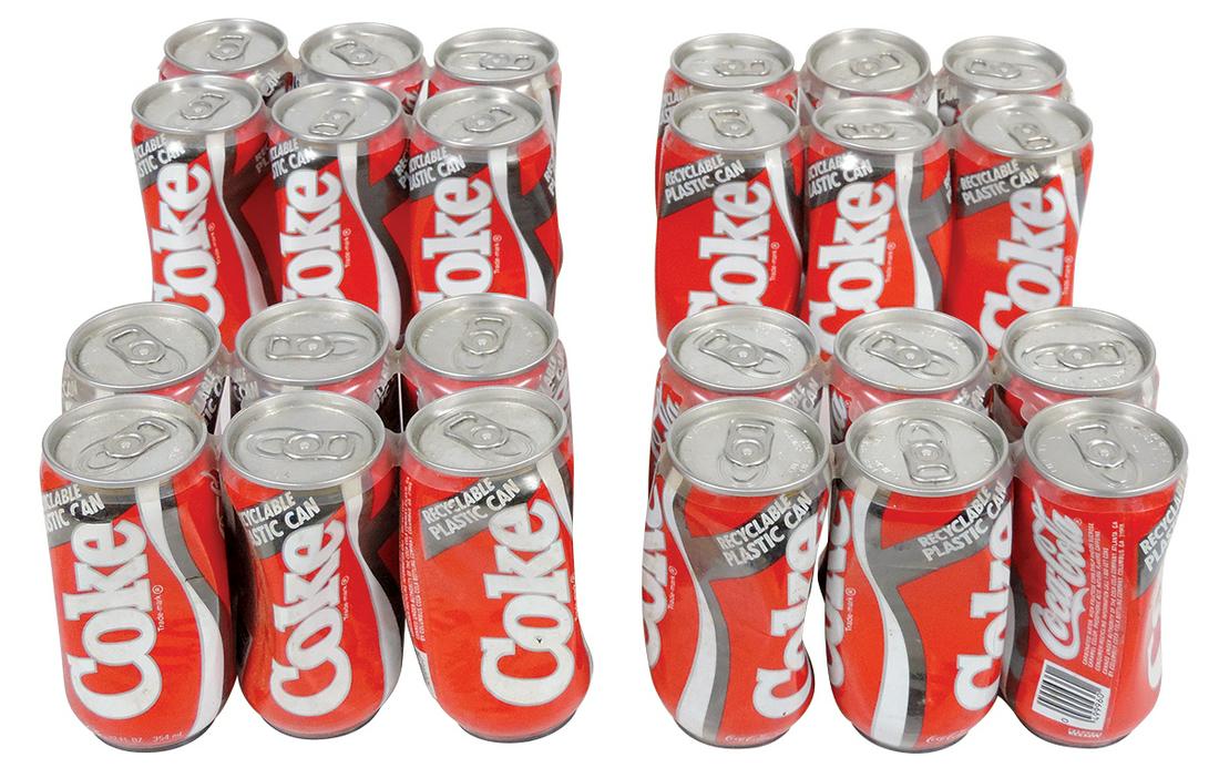Coca-Cola (4), Plastic 6 Packs, scarce recyclable plastic cans w/aluminum tops & pull tabs, mfgd by (1 of 1)