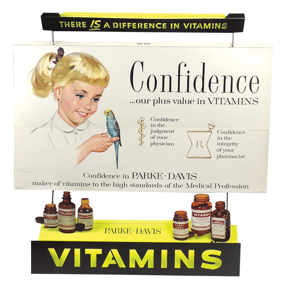 Drug Store Counter Display, Parke-Davis Vitamins, 5-pc diecut cdbd standup, c.1960's, NOS in Exc (1 of 1)