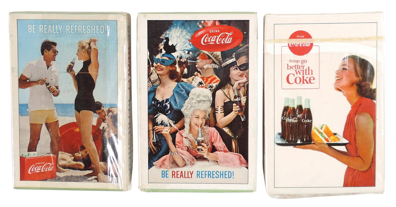 Coca-Cola Playing Card Decks (3), 1960 Boy & Girl on Beach, Exc+ cond sealed in cellophane wrap (1 of 2)