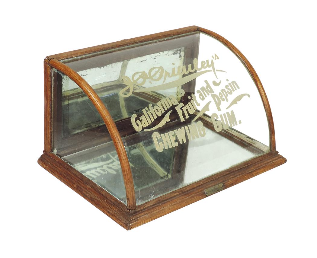 Chewing Gum Display Case, J. Riswig curved glass counter case w/J. P. Primley's California Fruit and (1 of 2)