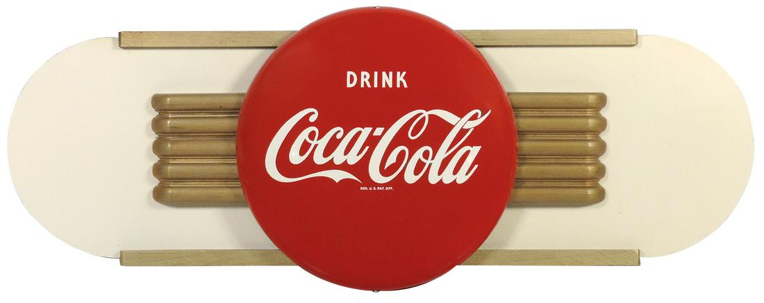 Coca-Cola Sign, wood & Masonite w/12.5" "Drink Coca-Cola" button, button marked A-M 7-51 & Masonite (1 of 1)