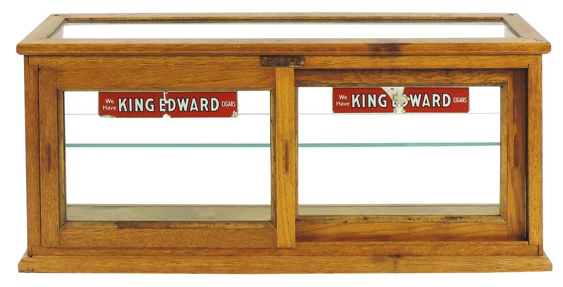 Cigar Store Countertop Display Case w/period King Edward decals, mfgd by Duluth Fixture Co., oak (1 of 1)