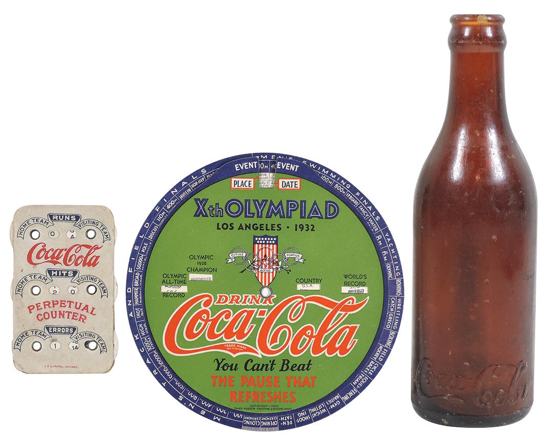 Coca-Cola Perpetual Counter/Baseball Scorekeeper, Xth Olympian 1932 Event Calendar Spinner & 1915-16 (1 of 3)