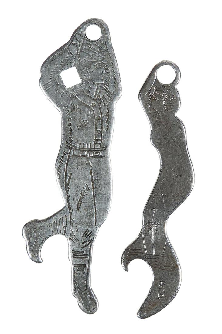 Coca-Cola Bottle Openers (2), Very Scarce Baseball Player-Canton City, Ohio, c.1914-1920 & Girl in (1 of 2)