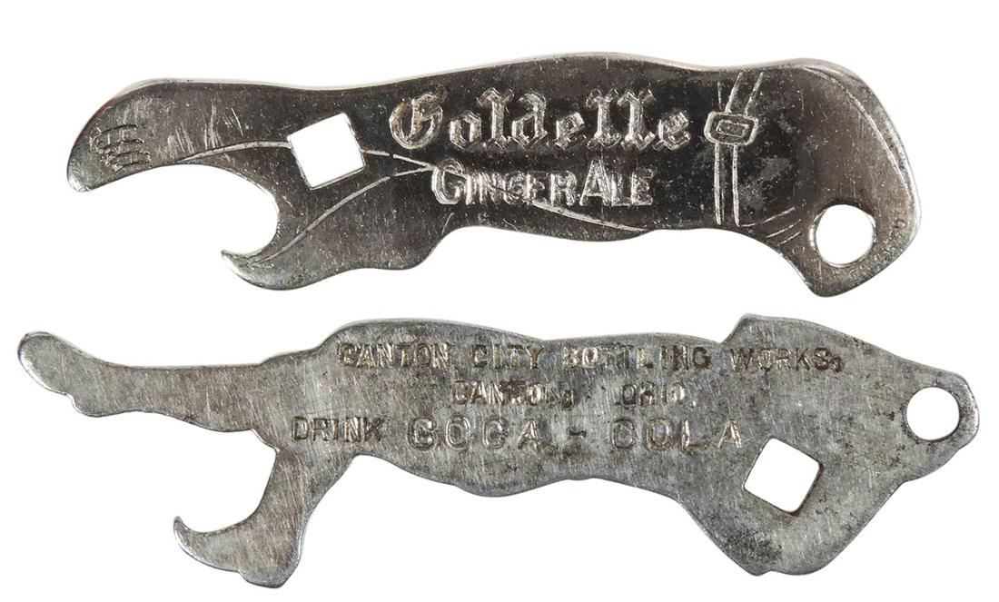 Coca-Cola Bottle Openers (2), Very Scarce Baseball Player-Canton City, Ohio, c.1914-1920 & Very (1 of 2)