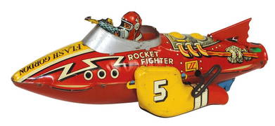 VINTAGE 1930's MARX TIN WINDUP FLASH GORDON ROCKET FIGHTER KING FEATURES Gd  Cond