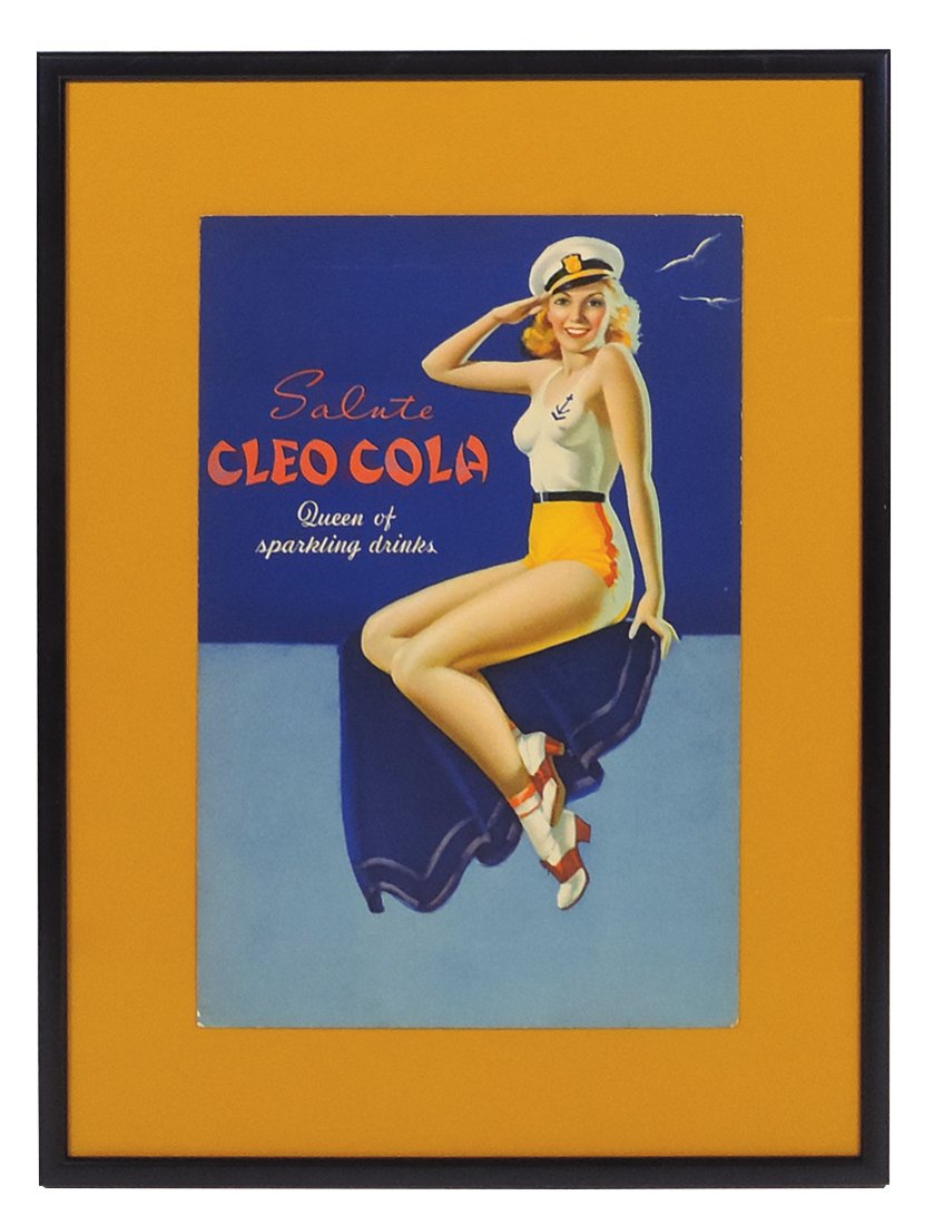Soda Fountain Sign, Cleo Cola, depicting a naval attired pin-up girl mascot saluting "Queen of (1 of 1)