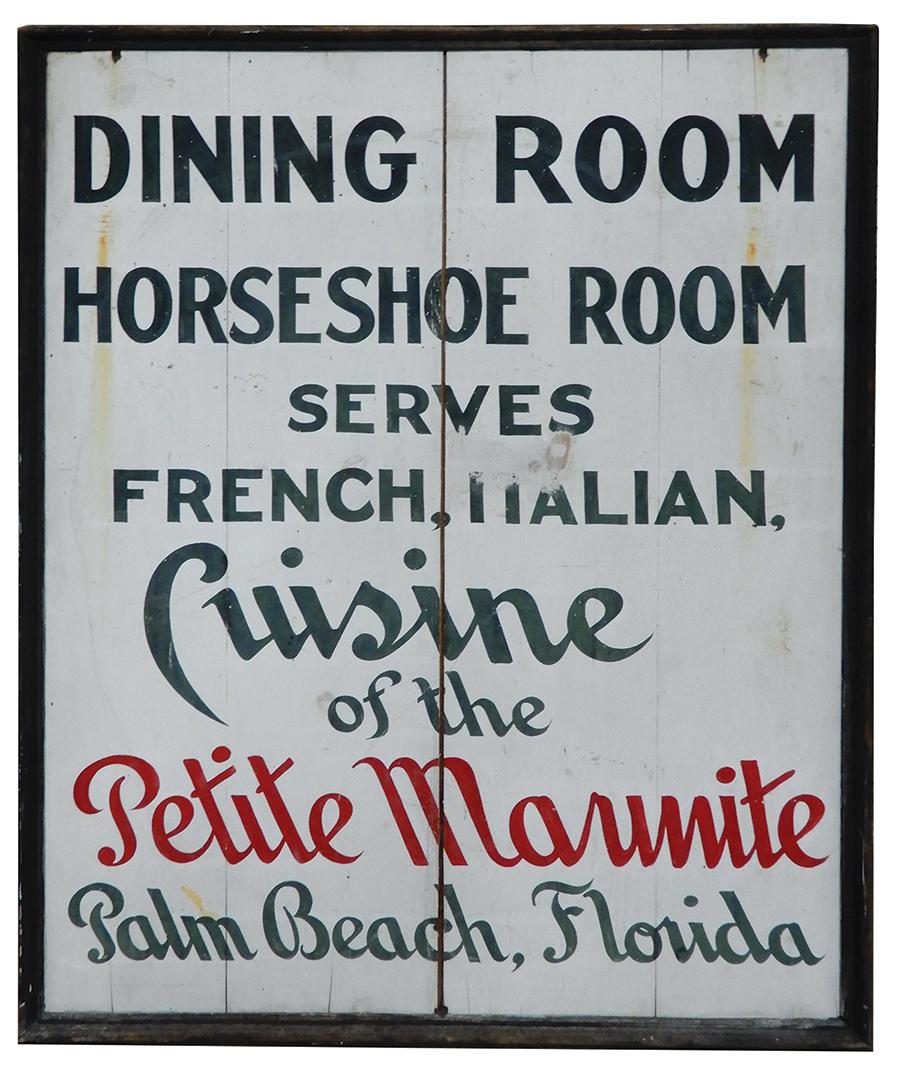 Historical Restaurant Sign, The Petite Marmite Horseshoe Room-Palm Beach, Florida, a legendary (1 of 2)