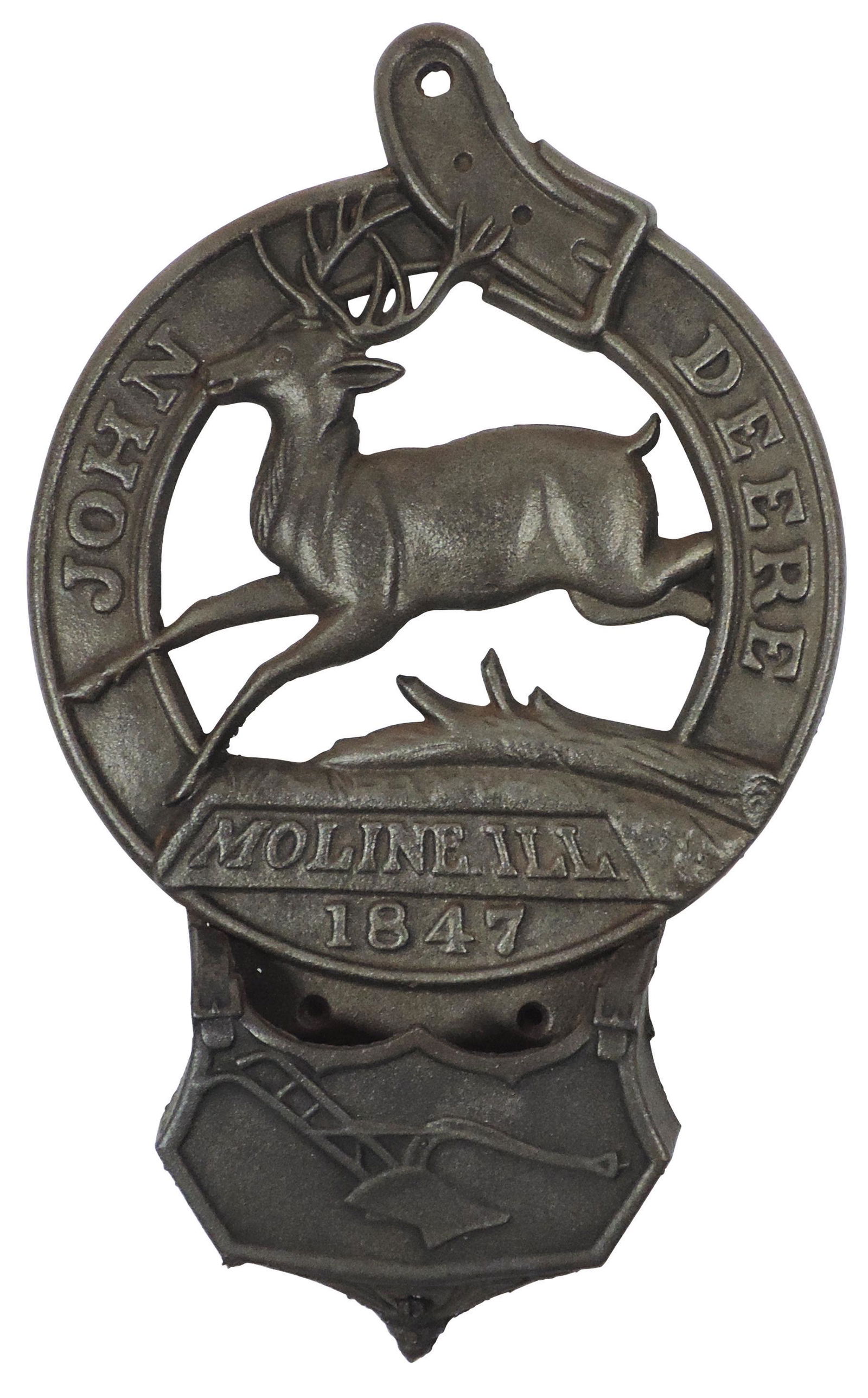 John Deere Letter Holder, cast iron, c.1847, minor casting roughness on lower R, Exc cond w/crisp (1 of 4)