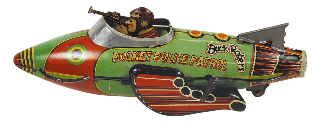 Toy Buck Rogers Rocket Police Patrol, mfgd by Marx, pat. March 15, 1927, litho on tin windup, VG+ (1 of 2)