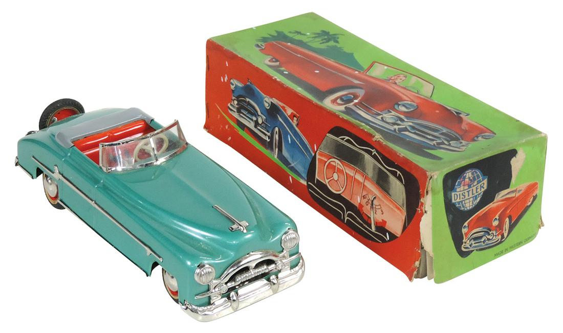 Toy Cabriolet, mfgd by Distler U.S. Zone Germany w/clockwork drive, stop/go lever & 3-speed (1 of 2)
