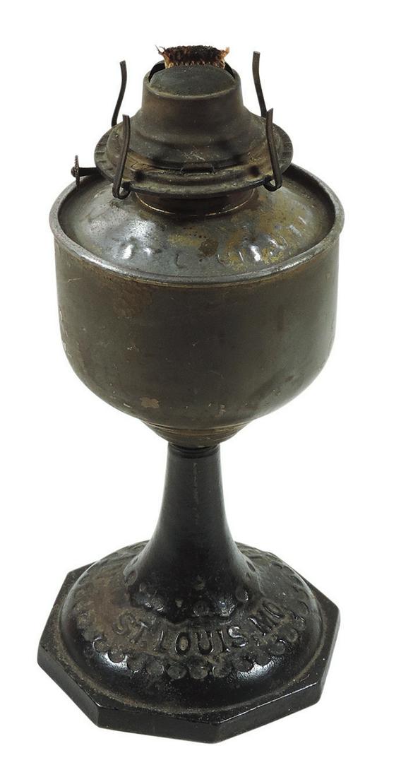 Railroad Lamp, Handlan-St. Louis, MO., cast iron w/embossed base & embossed metal font, late 1800's, (1 of 2)