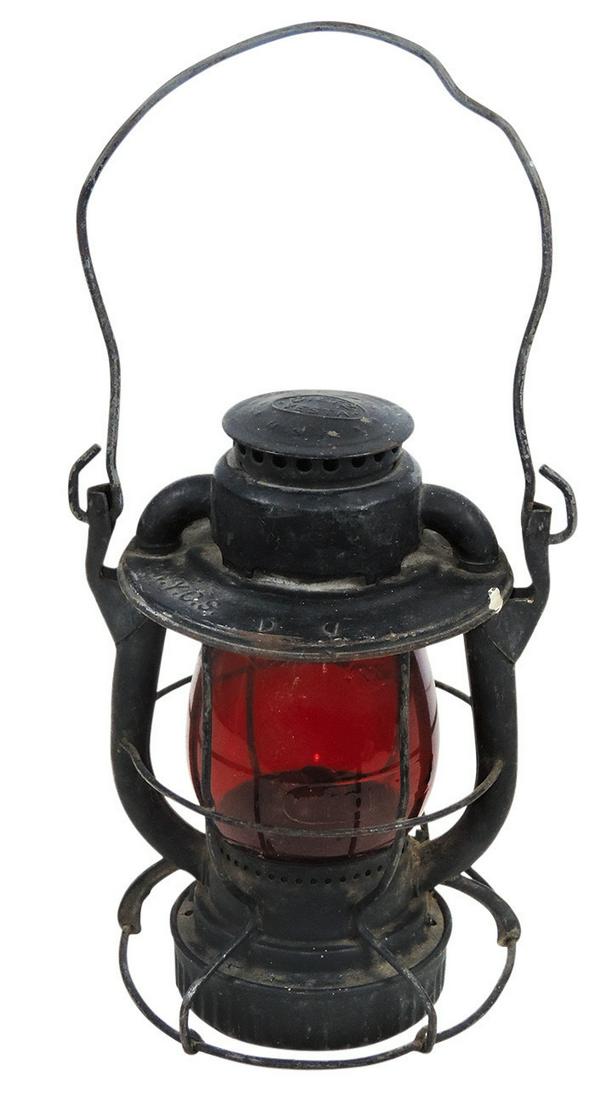 Railroadiana, Dietz N.Y.C.S. Red Globe lantern, pressed steel w/unmarked tall globe, Good+ cond, 9"H (1 of 1)