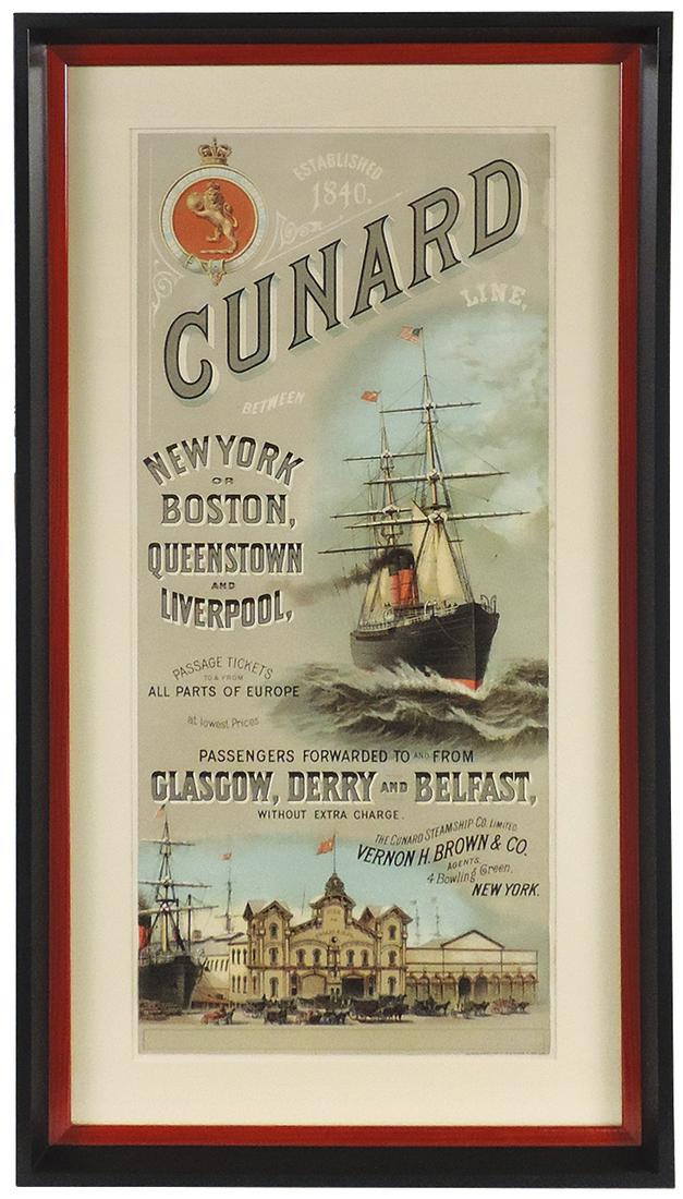 Steamship Sign, Cunard Line, vignette of RMS Aurania & Pier 40 Agents Building, litho on paper by (1 of 1)