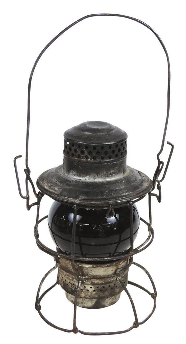 Railroadiana, C. G. W. RR Red Globe lantern, pressed steel, mfgd by Dressel w/embossed Adlake short (1 of 1)