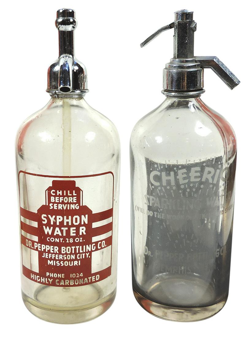 Dr. Pepper Seltzer Bottles (2), Cheerio Sparking Water-Dr. Pepper Bottling Co.-Memphis, Tenn. w/top (1 of 2)