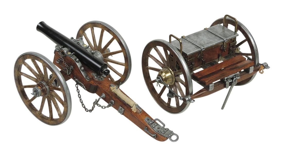 Military, Civil War field artillery cannon model of 1861 12-pounder w/matching limber in wood & (1 of 1)