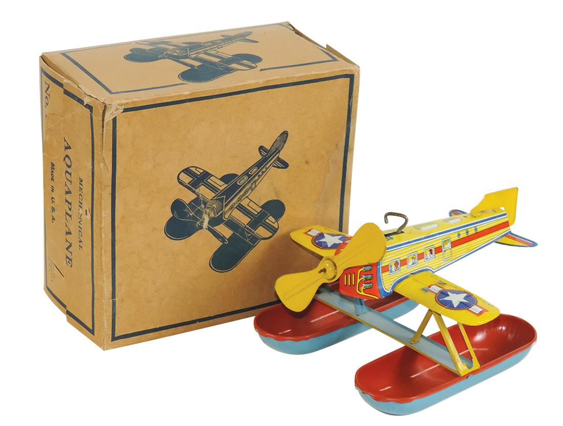 Toy, Chein & Co. mechanical airplane in orig box, litho on tin windup, Exc+ to Near-Mint working (1 of 1)