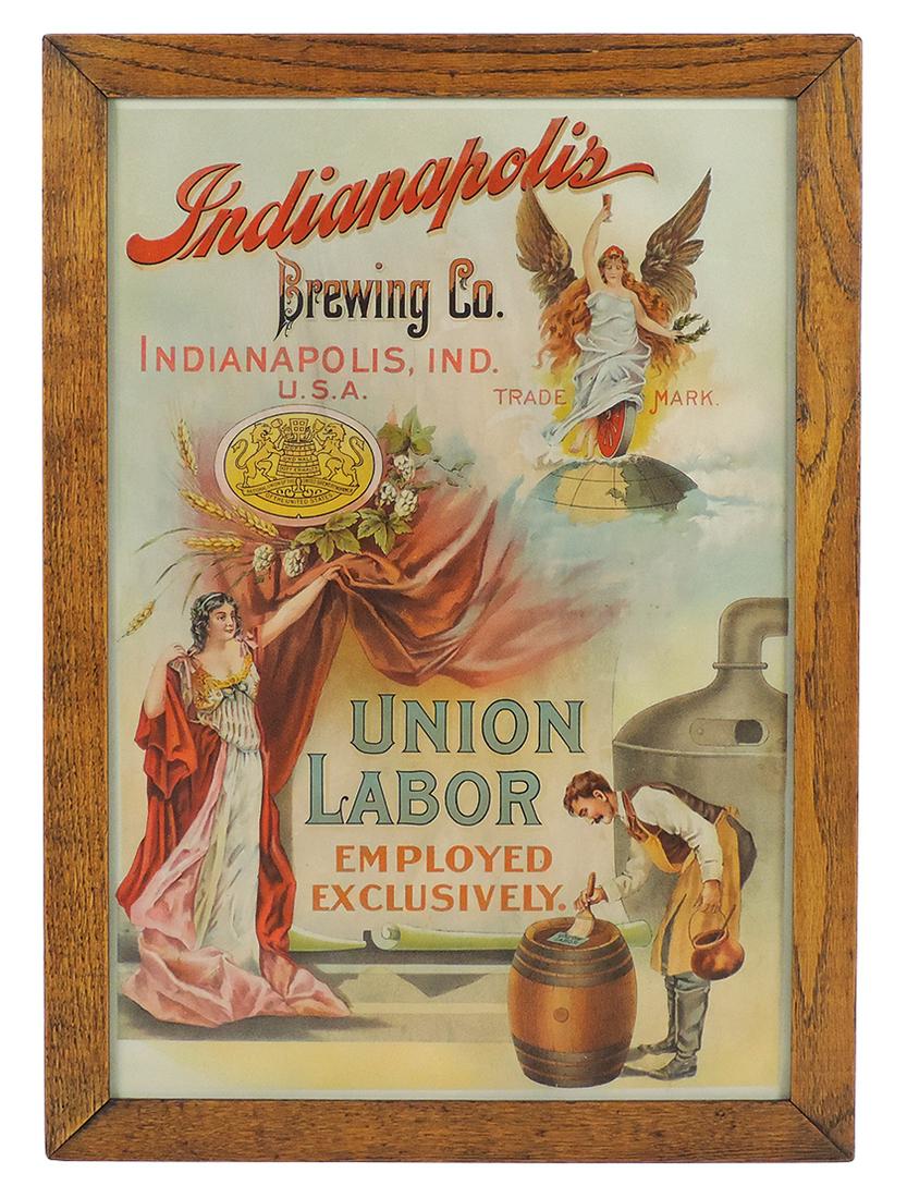 Breweriana Sign, Indianapolis scene supporting union labor, c.1915, VG+ cond w/some prof repairs & (1 of 1)
